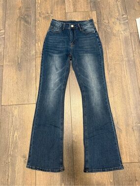 SHEIN Dark Blue High-Rise Flare Jeans